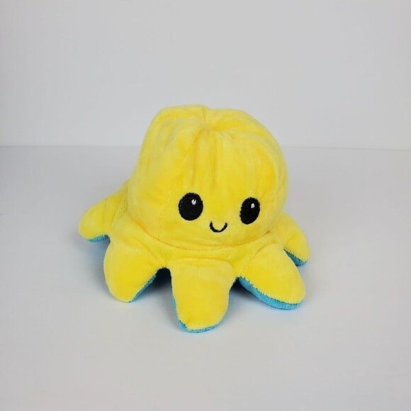 Reversible Double Sided Yellow Blue Angry Octopus Flip Plush Toy Doll - Picture 1 of 3